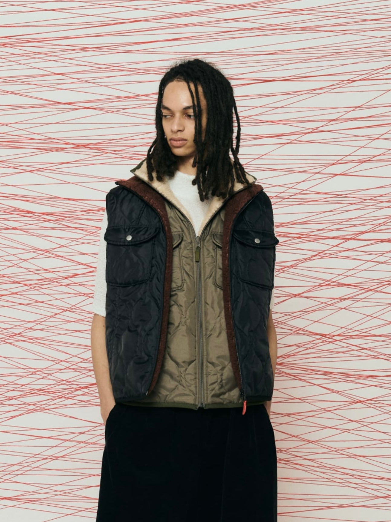 REVERCIBLE QUILTING VEST / OLIVE&BEIGE
